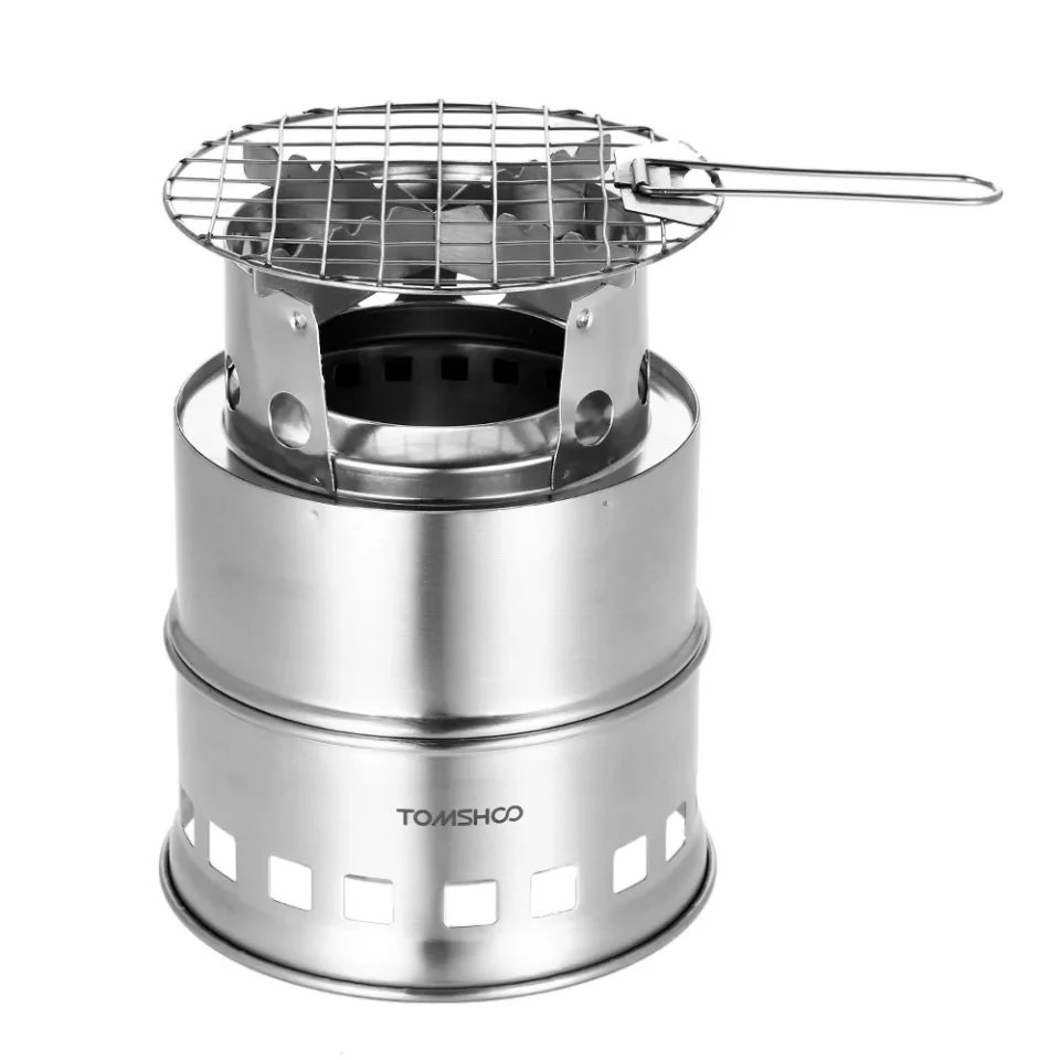 Food-Grade Andoer Portable Folding Windproof Wood Burning Compact Stainless Steel Outdoor Camping Hiking Backpacking Picnic BBQ