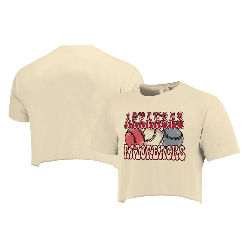 Dining Leak-Proof Women's Natural Arkansas Razorbacks Comfort Colors Baseball Cropped T-Shirt