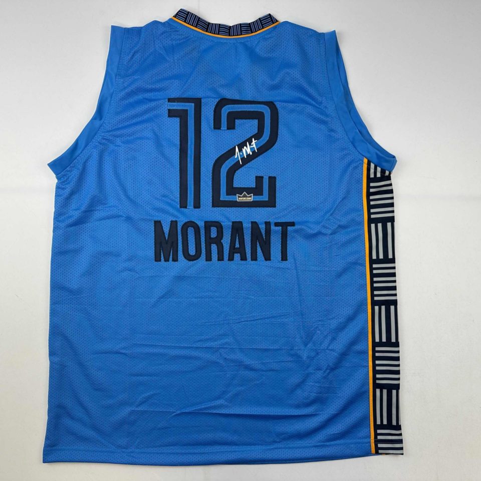 Thickened Durable Facsimile Autographed Ja Morant Memphis Light Blue Reprint Laser Auto Basketball Jersey Size Men's XL
