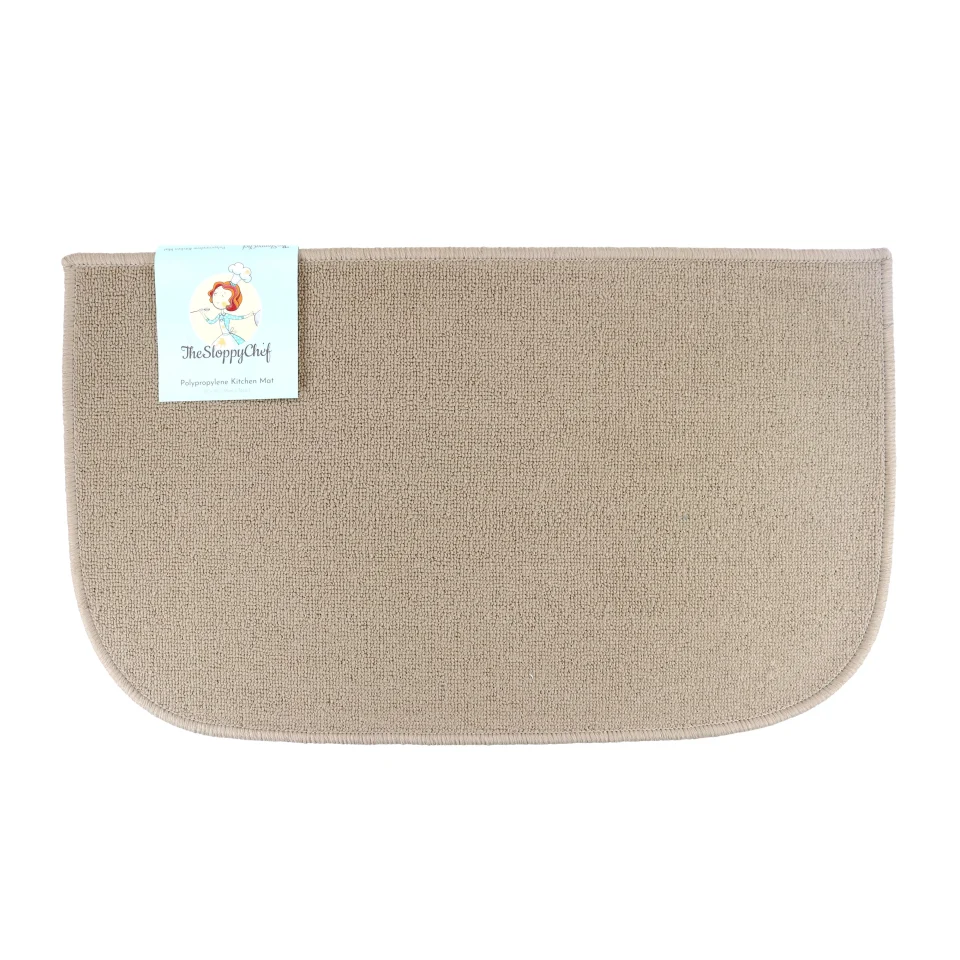 Matte Sloppy Chef D-Shape Kitchen Rug: 18 x 30, Skid-Resistant Latex Backing, Beige