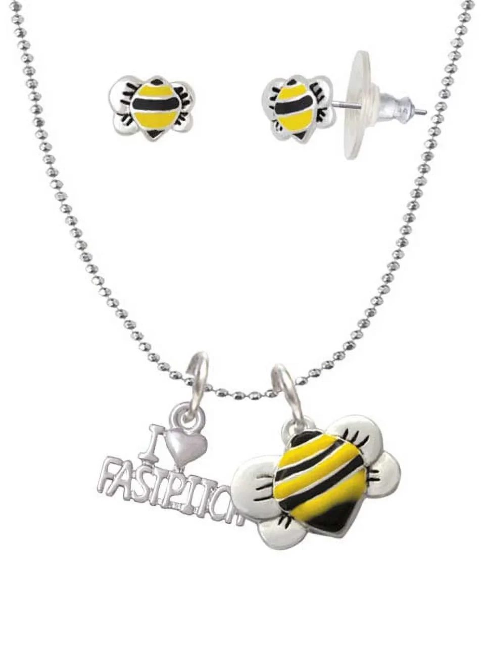 Thickened I 'Heart' Fastpitch - Bumblebee Necklace and Stud Earrings