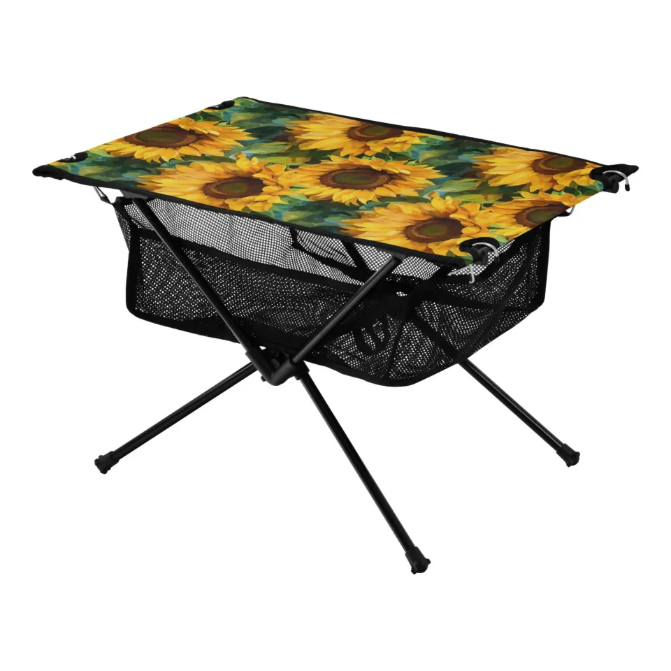 Stainless Steel Cleaning Sunflowers Camping Foldable Portable Table Beach Table with Storage Bag Compact Picnic Table for Outdoor Hiking Fishing BBQ