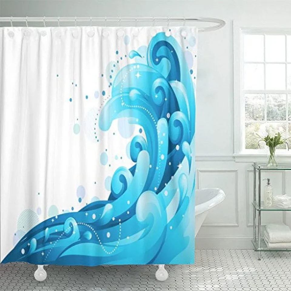 Prime Travel WOPOP Featuring Giant Sea Waves Water Splash Cartoon Surf Fresh Clipart Abstract Shower Curtain Polyester Bathroom Curtain 60x72 inches