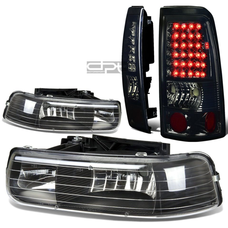 Frosted 99-02 SILVERADO BLACK CRYSTAL HEADLIGHT+CHRO