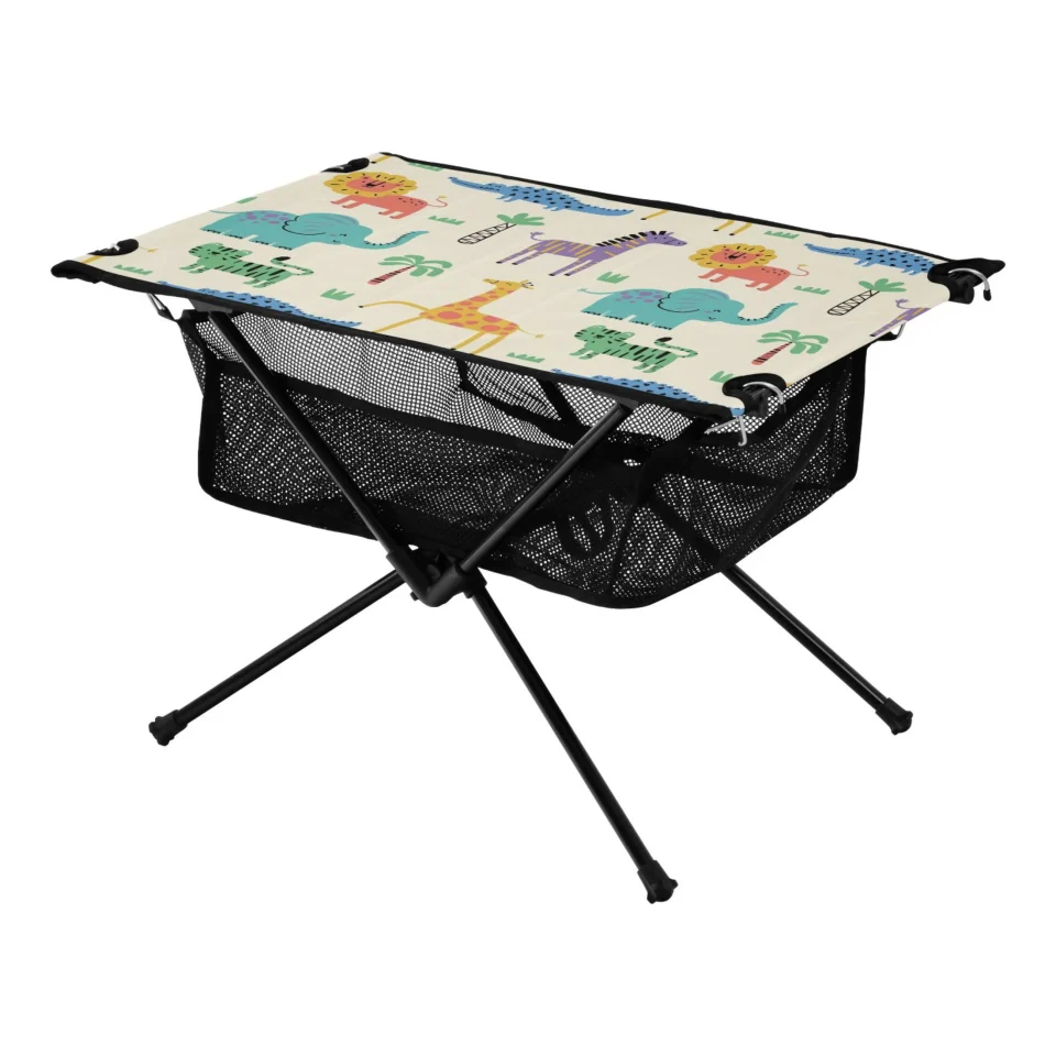 Polished Cartoon Giraffe Cats Lions Camping Foldable Portable Table Beach Table with Storage Bag Compact Picnic Table for Outdoor Hiking Fishing BBQ