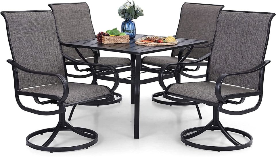 Ultimate VILLA Outdoor Patio Dining Set for 4 5 Piece Patio Table Chairs Set Clearance with 4 Swivel Dining Chairs & 1 Metal Dining Table All Weather Patio Dining Furniture Set for Deck Lawn