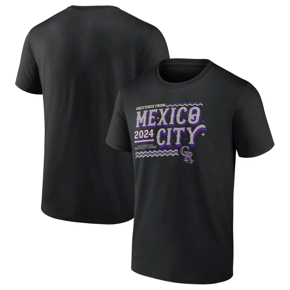 Select Baking Men's Fanatics Branded Black Colorado Rockies 2024 MLB World Tour Mexico City Series T-Shirt