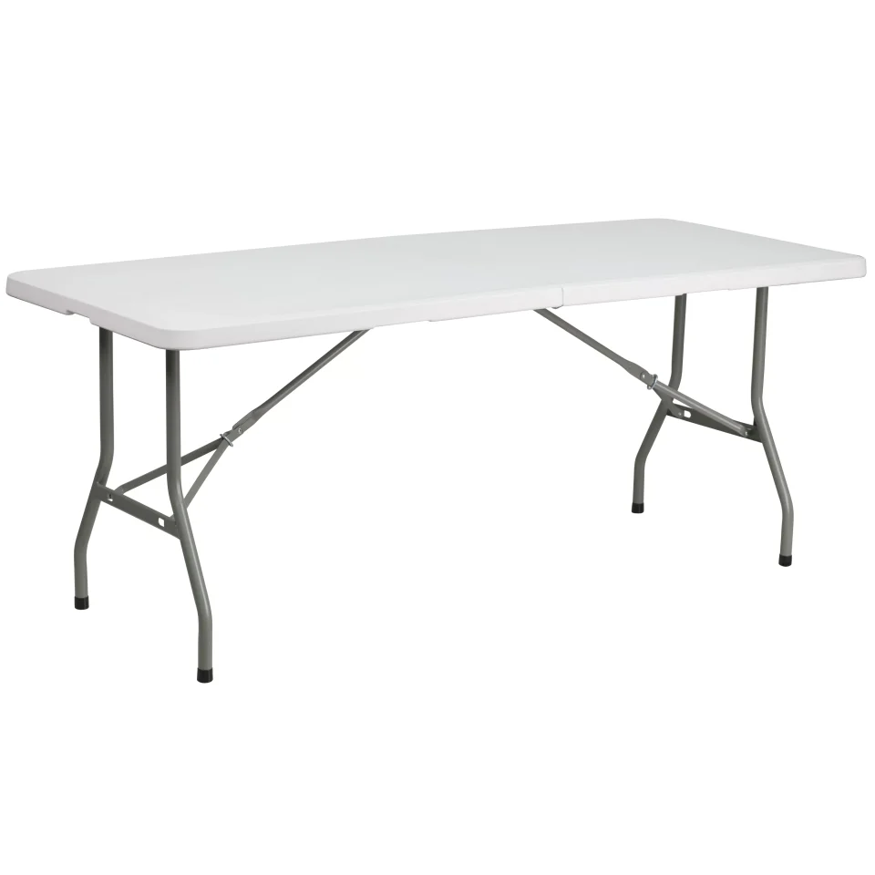 Bamboo 6-Foot Bi-Fold Granite White Plastic Folding Table