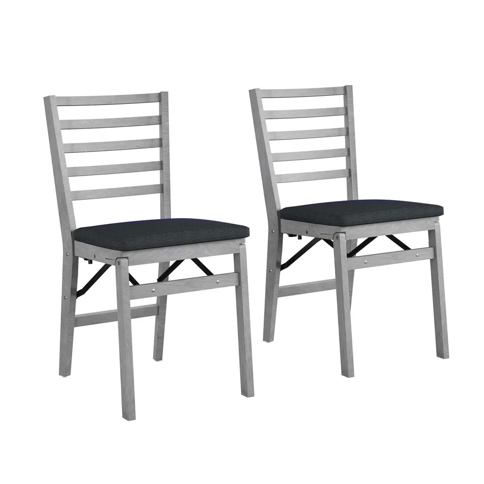 Safe COSCO Contoured Back Wood Folding Chair with Fabric Seat, Gray Wash, 2-Pack