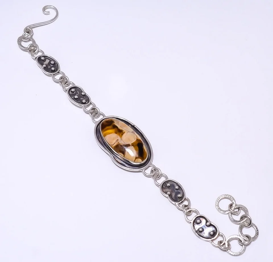 Cooking Petrified Peanut Wood Jasper - Australia 925 Silver Plated Bracelet 7.99 B15, Valentine's Day Gift, Birthday Gift, Beautiful Jewelry For Woman
