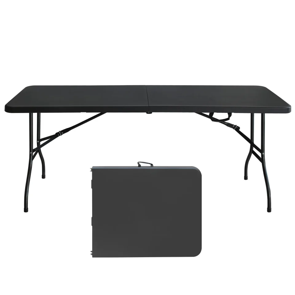 Silicone 6ft Folding Table, Portable Plastic Table for Camping, Picnics, Parties, High Load Bearing Foldable Table Black