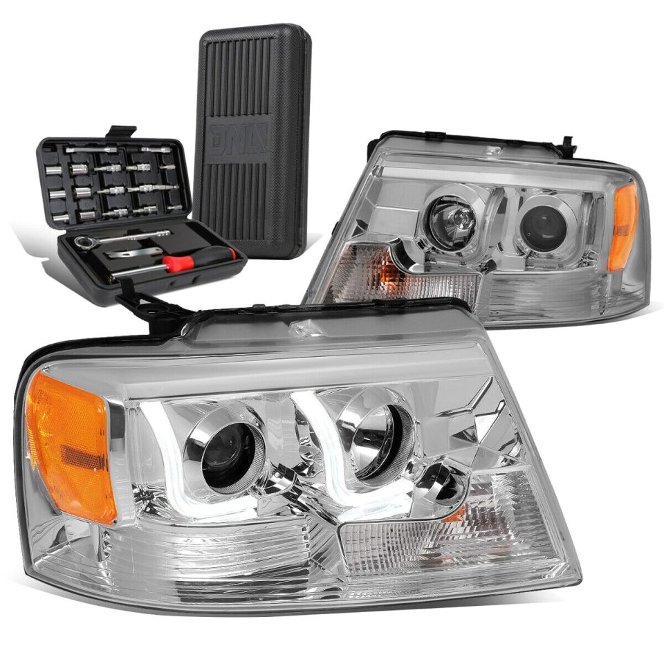 Stainless Steel Cast Iron 2004-2008 d F-150 Chrome/Amber LED DRL Bar Projector Headlight+Tool Box