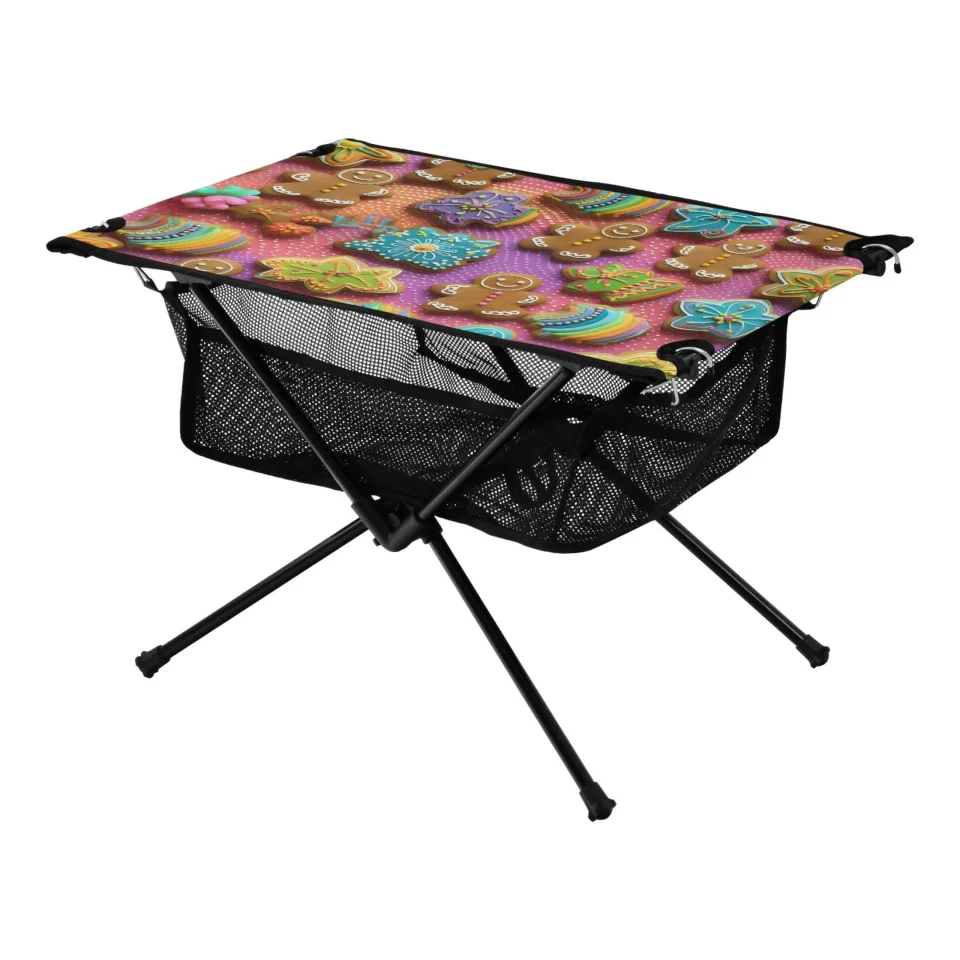 Safe Eco-Friendly Snowman Cute on Pink Camping Foldable Portable Table Beach Table with Storage Bag Compact Picnic Table for Outdoor Hiking Fishing BBQ