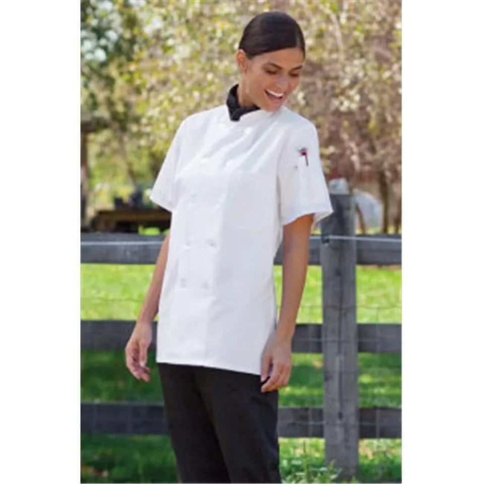 Wooden Cast Iron 0478-2508 4Extra Large Tahoe Ladies Short Sleeve Chef Coat in White