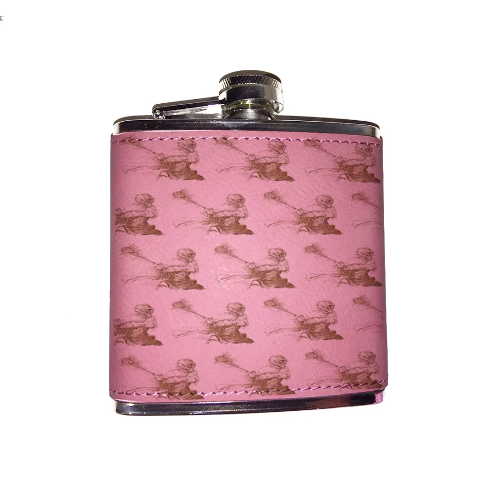 Select Ultimate KuzmarK Pink Leather Flask - Lacrosse Pattern Art