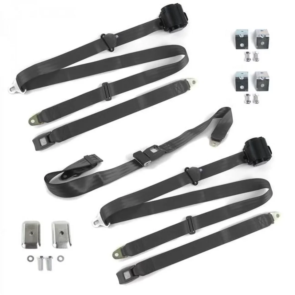 Dining Value SafeTboy Jeep Wagoneer 1963-1991 Standard 3 Point Charcoal Retractable Bench Seat Belt Kit with Bracketry - 3 Belts
