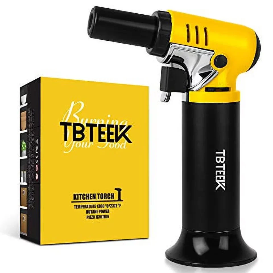 Supreme Cooking Butane Torch with Fuel Gauge, TBTEEK One-hand Operation Kitchen Torch Lighter with Adjustable Flame for BBQ, Baking, Brulee Creme, Crafts and Soldering(Butane Gas Not Included)