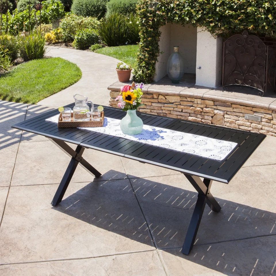Silicone Cascada Outdoor Expandable Cast Aluminum Rectangular Dining Table, Black