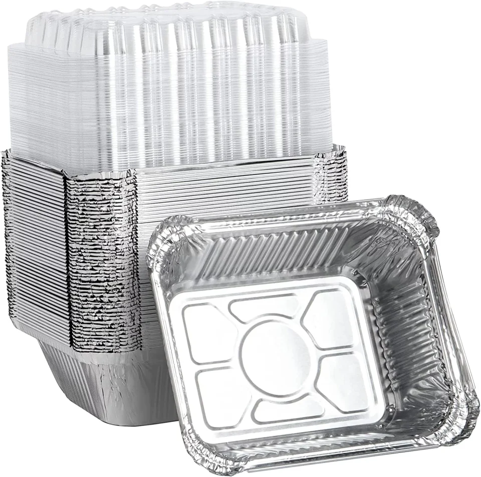 Food-Grade Healthy 50 Pack Small Aluminum Pans with Lids, 1lb Capacity Disposable Foil Pans, Aluminum Food Containers for Baking, Roasting, Meal Prep, 5.5 x 4.5 Inch Thick and Sturdy