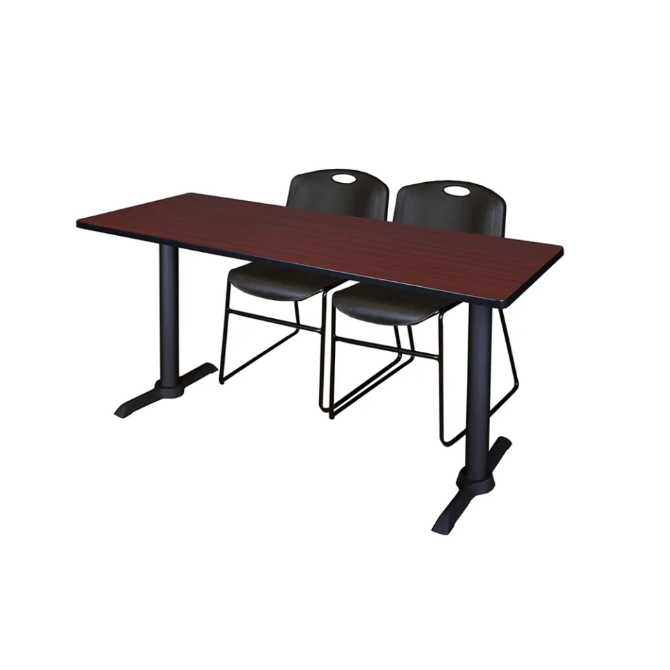 Glass Belen Kox Cain 60 x 24 Training Table- Mahogany & 2 Zeng Stack Chairs- Black