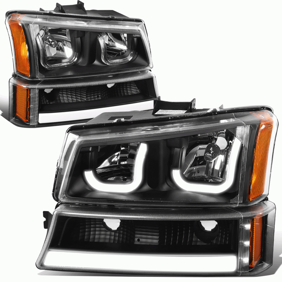 Storage 03-07 Chevy Silverado Pair J-Halo LED DRL Black/Amber Headlight Bumper Lamp