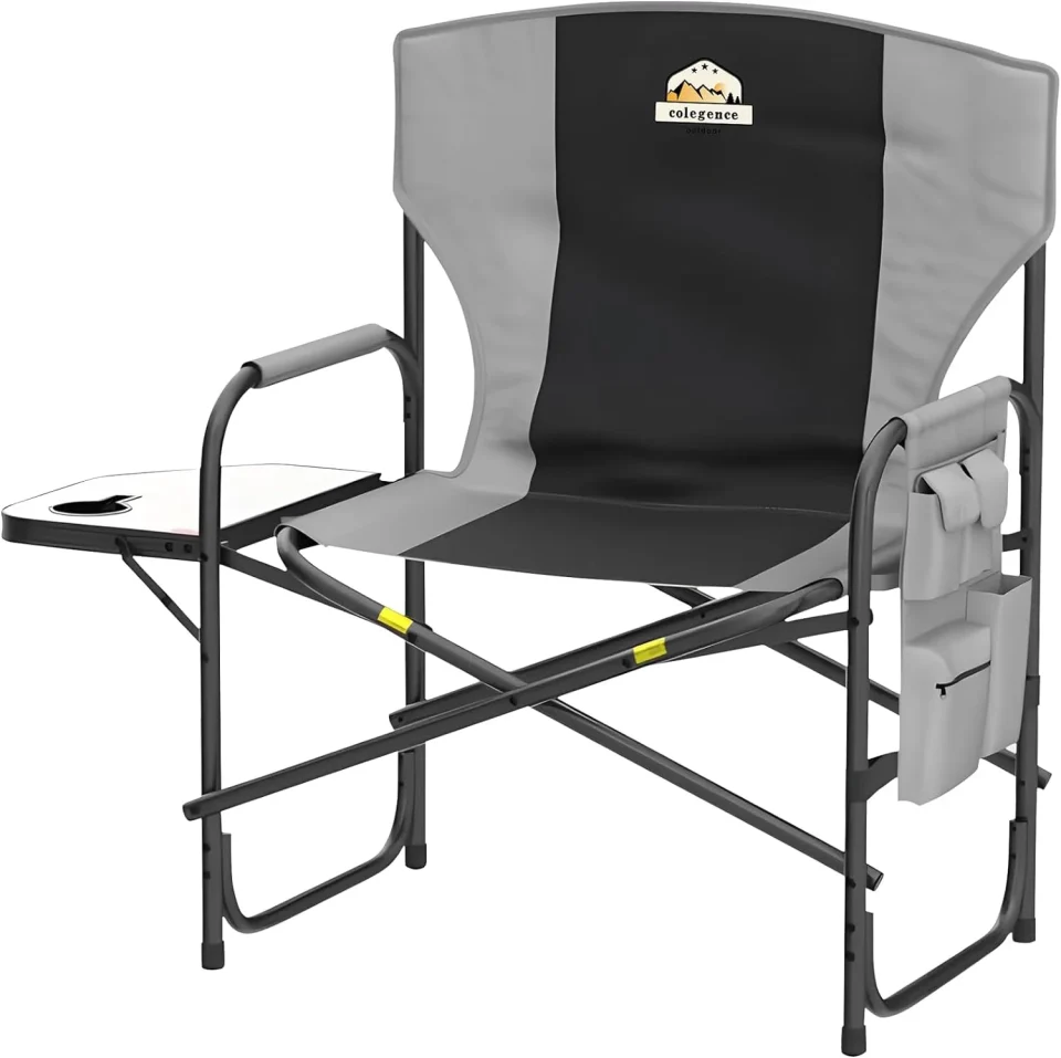 Cooking Baking Oversized Director Camping Chair,600 LBS Heavy Duty Folding Chair,24Cozy Outdoor Chair,With Cup Holder and Adjustable Table Folding Chair for Outside Beach,Lawn,Fishing,Camping,Patio,Makeup
