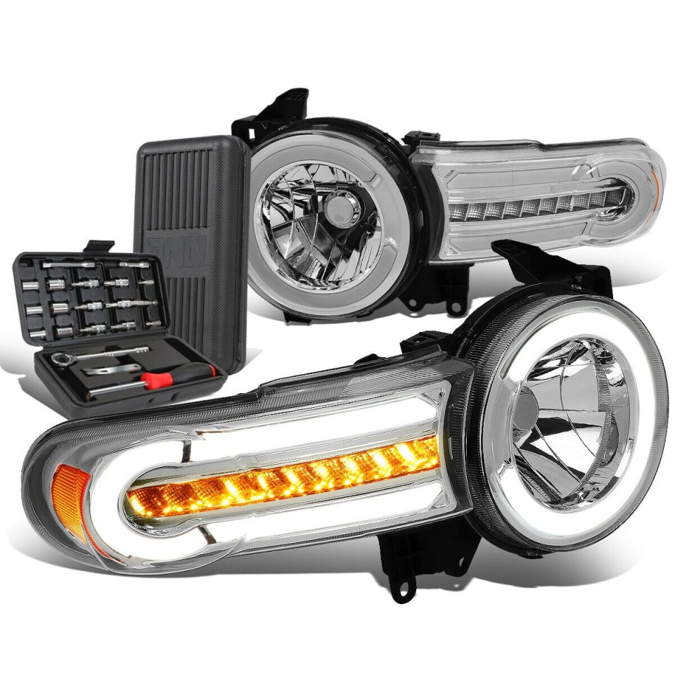 Portable 2007-2014 FJ Cruiser LED DRL Bar Sequential Chrome/Amber Headlight+Tool Box