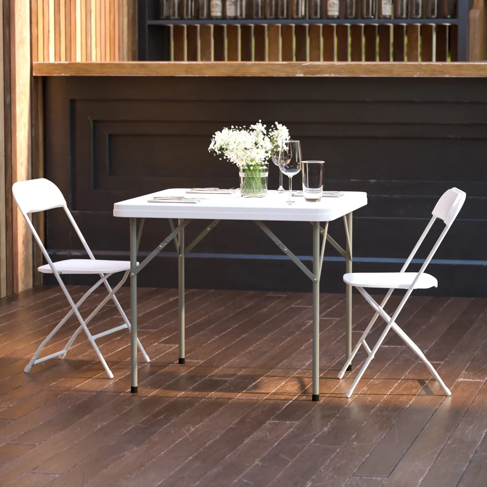 Healthy Outdoor BizChair 2.85-Foot Square Granite White Plastic Folding Table