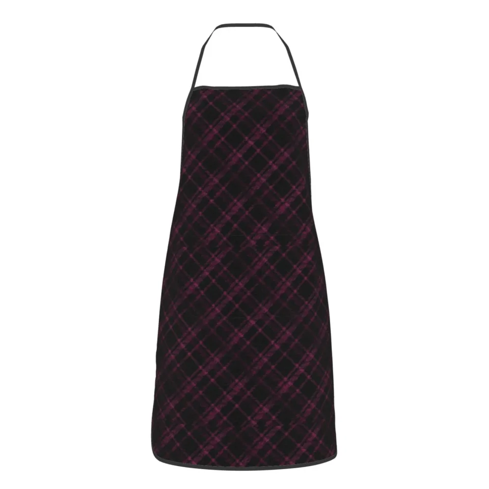 Leak-Proof XMXY Chef Aprons with Pockets for Women Men, Black Pink Plaid Background Waterproof Cooking Kitchen Aprons, 28.3 x 20.4 inches