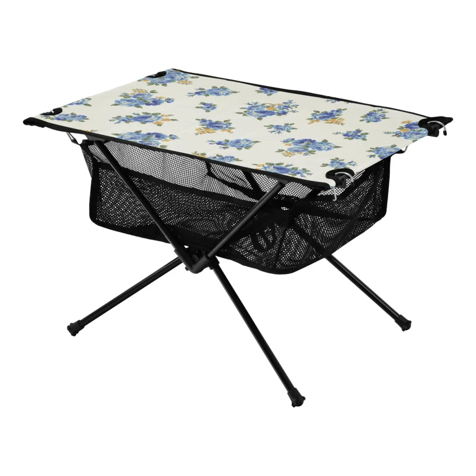 Home Beautiful Roses Flowers Camping Foldable Portable Table Beach Table with Storage Bag Compact Picnic Table for Outdoor Hiking Fishing BBQ