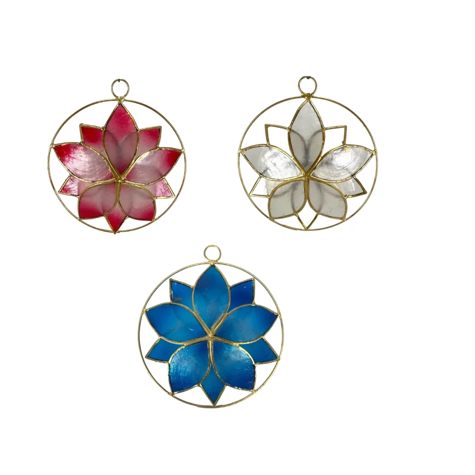 Ultimate Value Pinnacle Peak Trading Red, White, or Blue Flower Capiz Christmas Ornament
