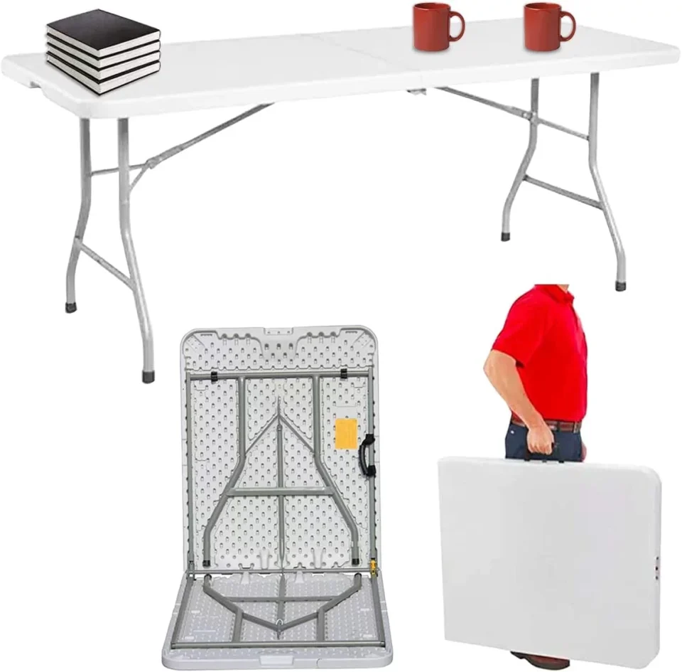 Clear Kitchen New Home Era Fold Up Table ? 6 ft Plastic Folding Table for Picnics, Parties, Camping ? Outdoor Table with Carrying Handle ? Bi-Fold Rectangular Design ? Lightweight and Durable (3)