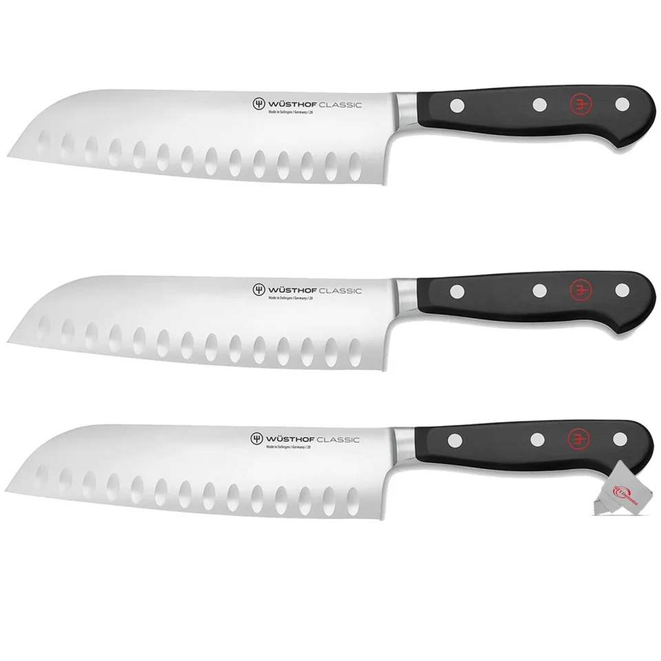 BPA-Free Glossy 3x Wusthof Classic 7 Hollow Edge Santoku Kitchen Knife