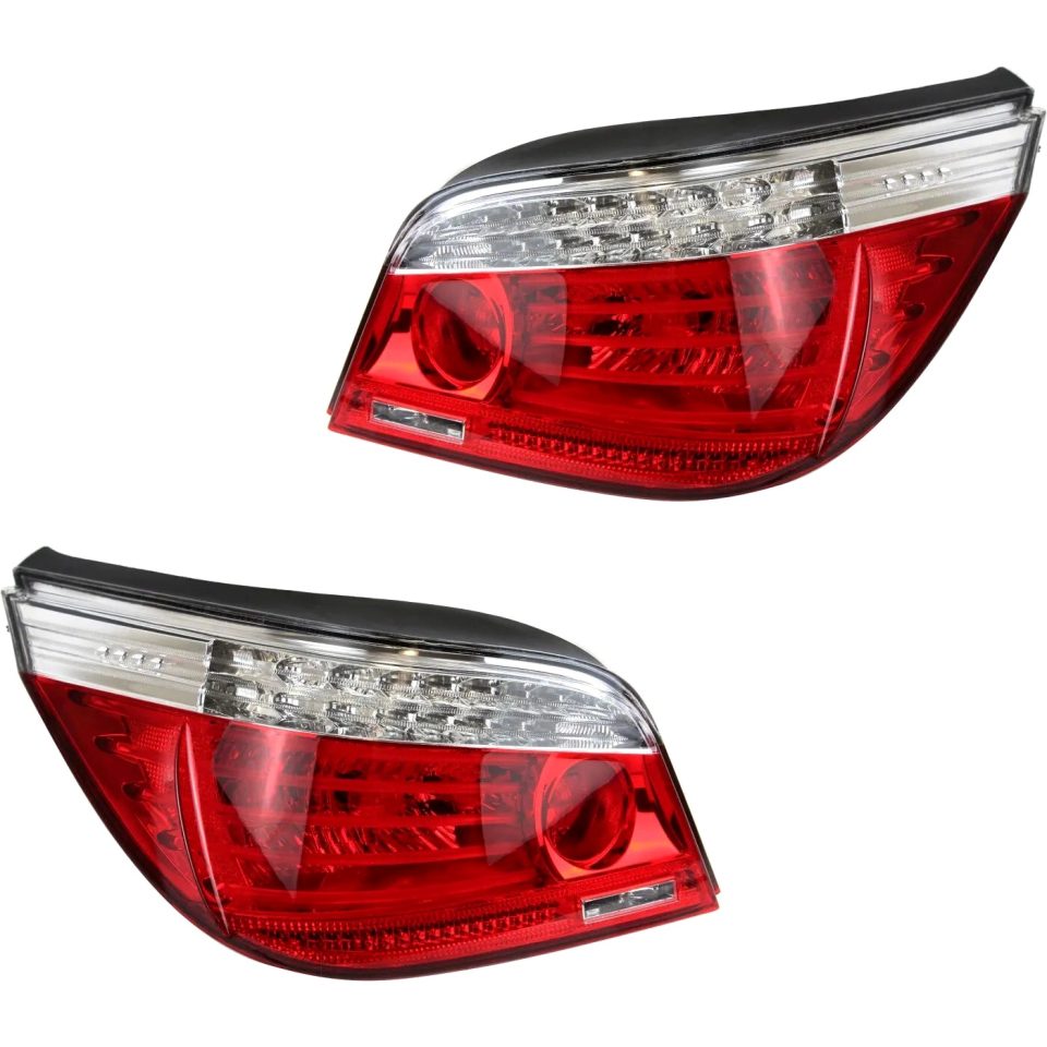 Ceramic Cleaning Halogen Tail Light Set For 2008-2010 BMW 528i Clear & Red Lens w/ Bulbs 2Pcs