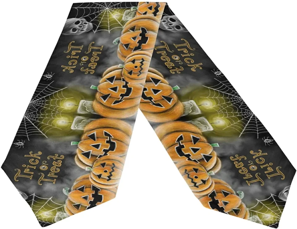 Ceramic GZHJMY Double Sided Halloween Long Polyester Table Runner 13 x 70 Inches, Skull Pumpkin Table Cloth Cover Placemats for Kitchen Dinning Living Holiday Wedding Party Decor