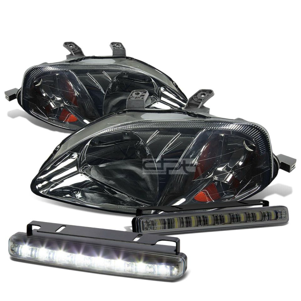 Stainless Steel Top-Rated SMOKED HOUSING HEAD+AMBER CORNER+LED FOG LIGHT KIT 99-00 HONDA CIVIC EK/EJ